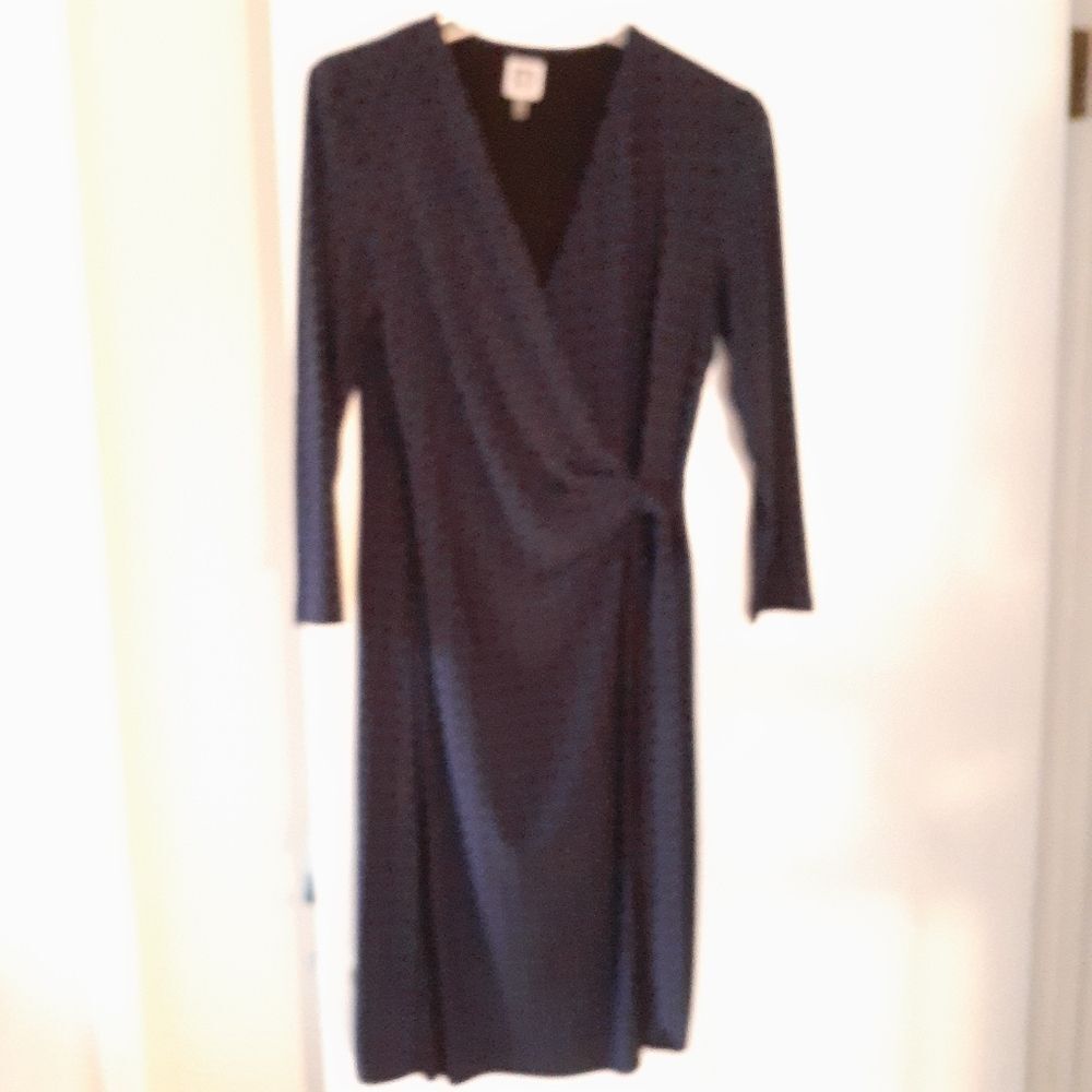 Anne Klein geometric black faux wrap dress career office Professional women's m